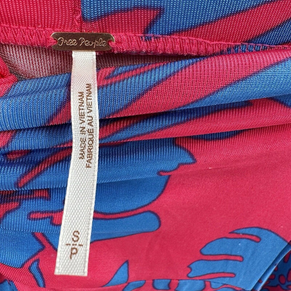 Free People Halter‎ Dress Womens SMALL Pink Blue Hawaiian Tropical Beach Midi - Picture 9 of 14